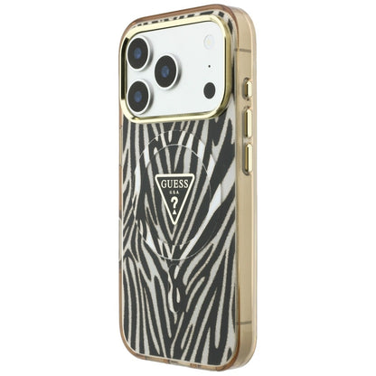 MagSafe maska za Apple iPhone 18 Pro Max / 17 Pro Max, Guess, Zebra Glitter Triangle Logo, Zlatna