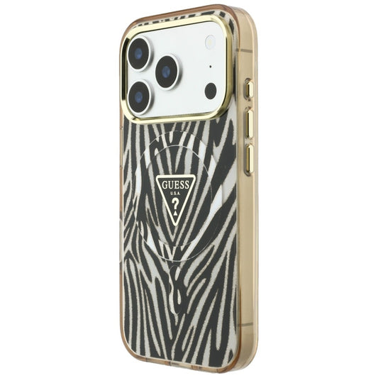 MagSafe maska za Apple iPhone 18 Pro Max / 17 Pro Max, Guess, Zebra Glitter Triangle Logo, Zlatna