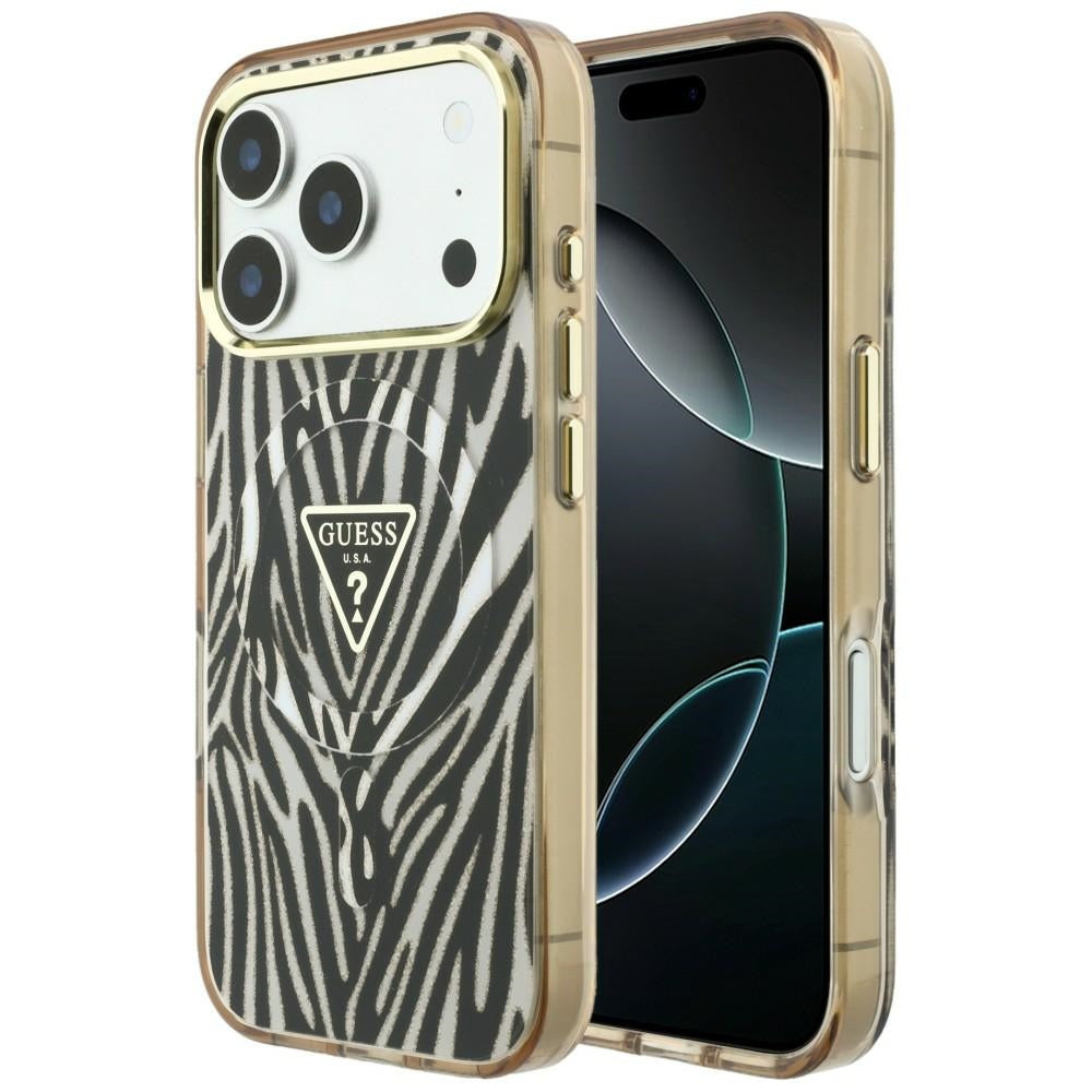 MagSafe maska za Apple iPhone 18 Pro Max / 17 Pro Max, Guess, Zebra Glitter Triangle Logo, Zlatna