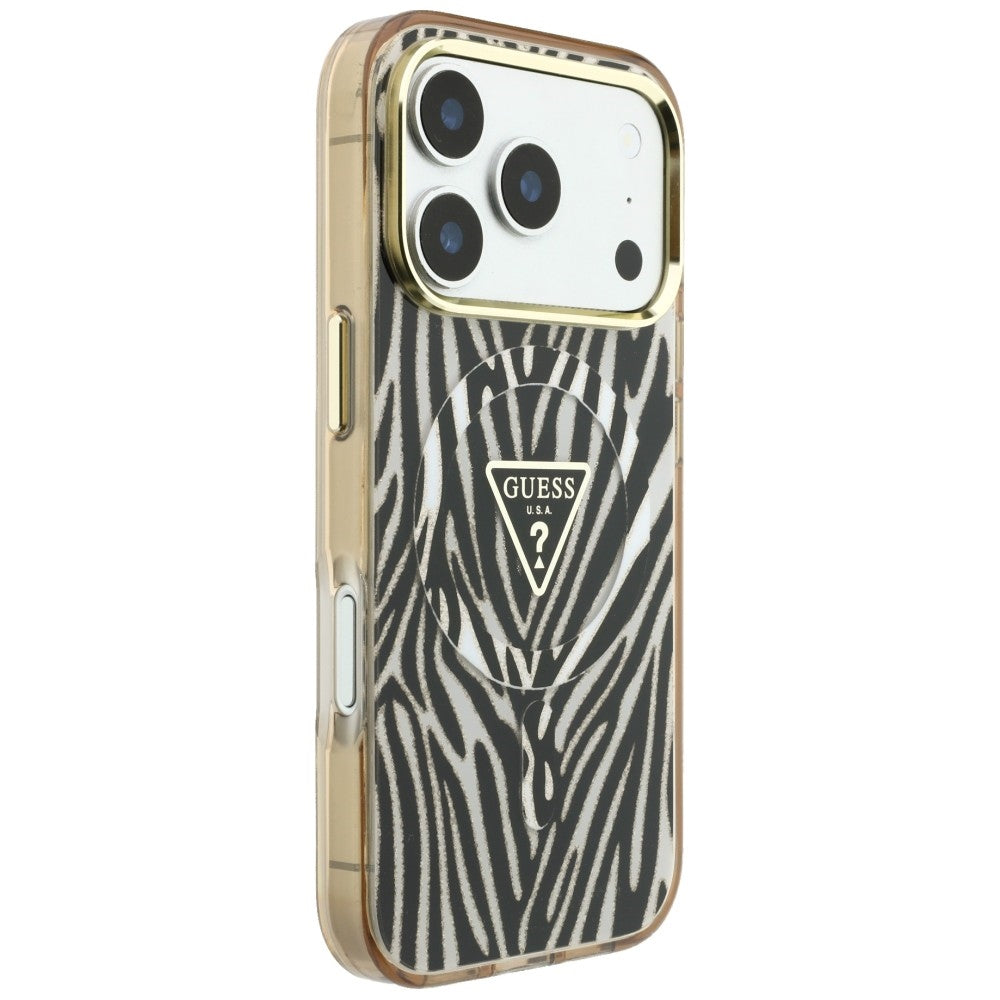 MagSafe maska za Apple iPhone 18 Pro Max / 17 Pro Max, Guess, Zebra Glitter Triangle Logo, Zlatna