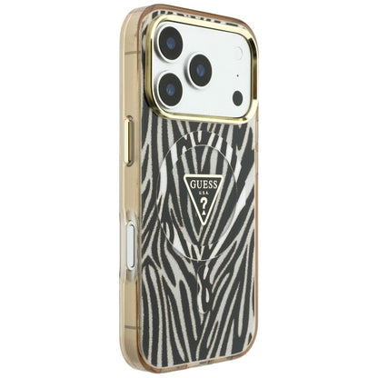 MagSafe maska za Apple iPhone 18 Pro Max / 17 Pro Max, Guess, Zebra Glitter Triangle Logo, Zlatna