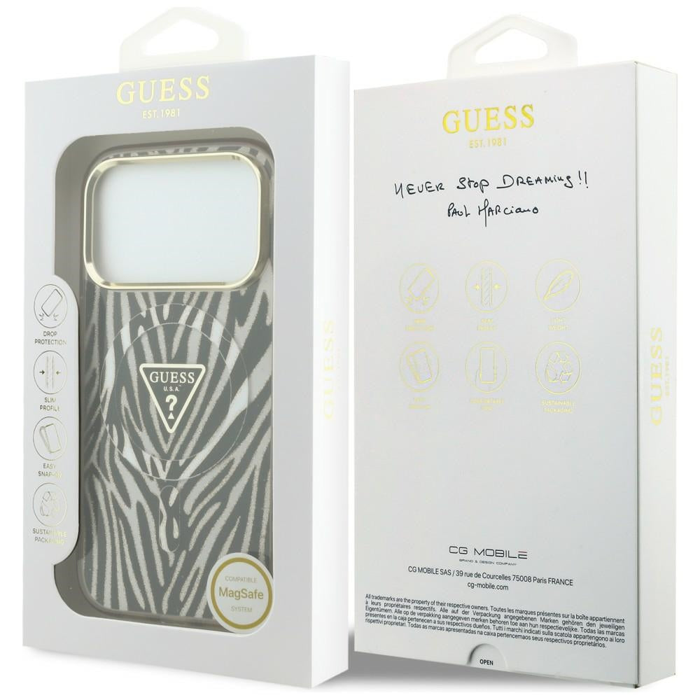 MagSafe maska za Apple iPhone 18 Pro Max / 17 Pro Max, Guess, Zebra Glitter Triangle Logo, Zlatna