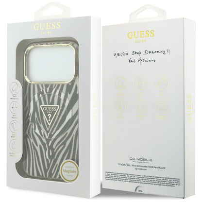 MagSafe maska za Apple iPhone 18 Pro Max / 17 Pro Max, Guess, Zebra Glitter Triangle Logo, Zlatna