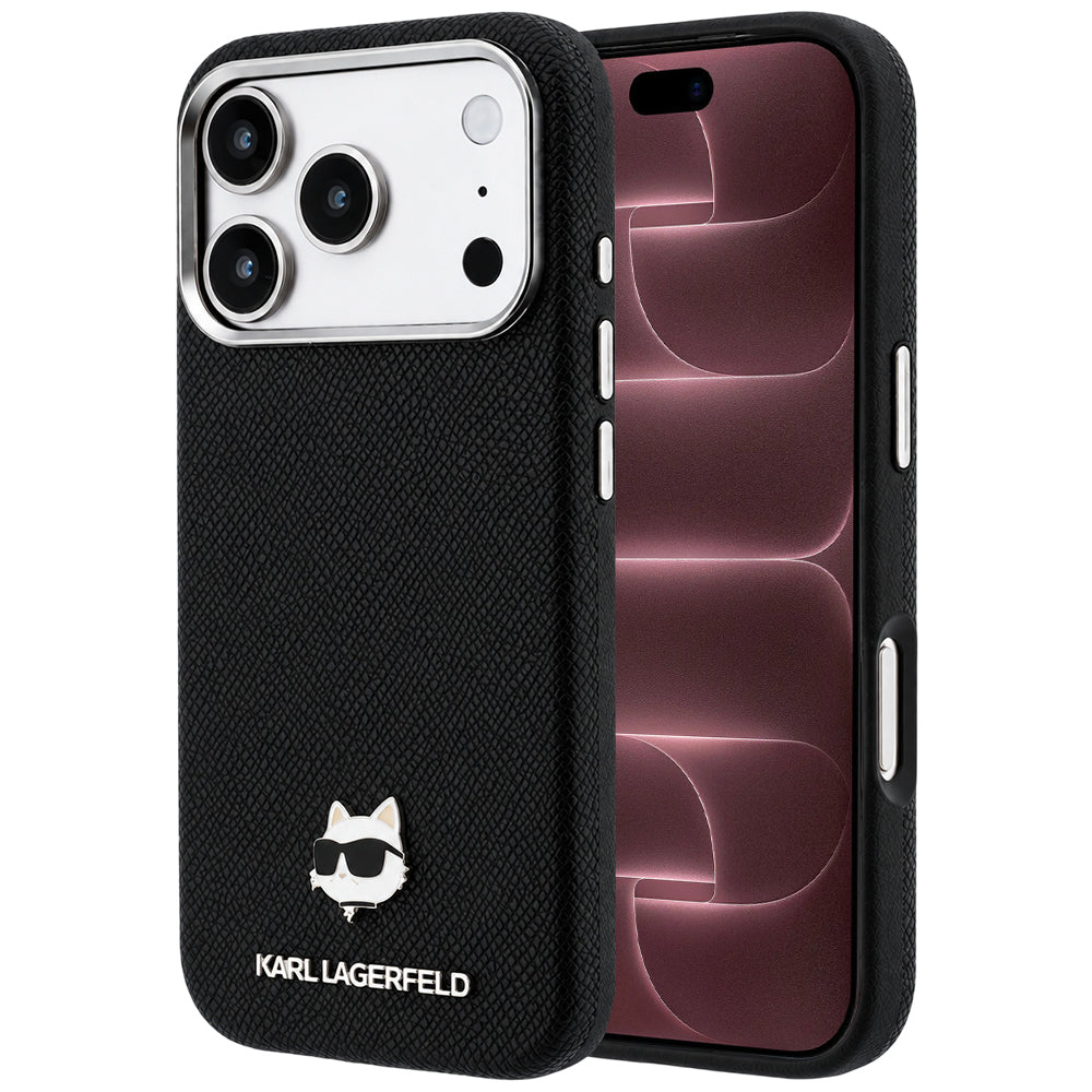 MagSafe maska za Apple iPhone 18 Pro Max / 17 Pro Max, Karl Lagerfeld, Grained Choupette Head Metal, crna