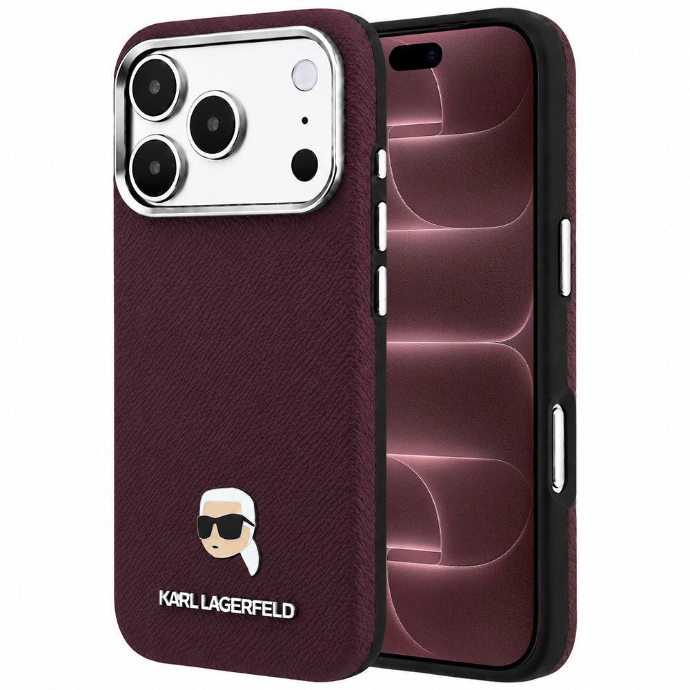 MagSafe maska za Apple iPhone 18 Pro Max / 17 Pro Max, Karl Lagerfeld, Grained Karl Head's Metal, Bordo