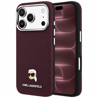 MagSafe maska za Apple iPhone 18 Pro Max / 17 Pro Max, Karl Lagerfeld, Grained Karl Head's Metal, Bordo