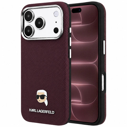 MagSafe maska za Apple iPhone 18 Pro Max / 17 Pro Max, Karl Lagerfeld, Grained Karl Head's Metal, Bordo