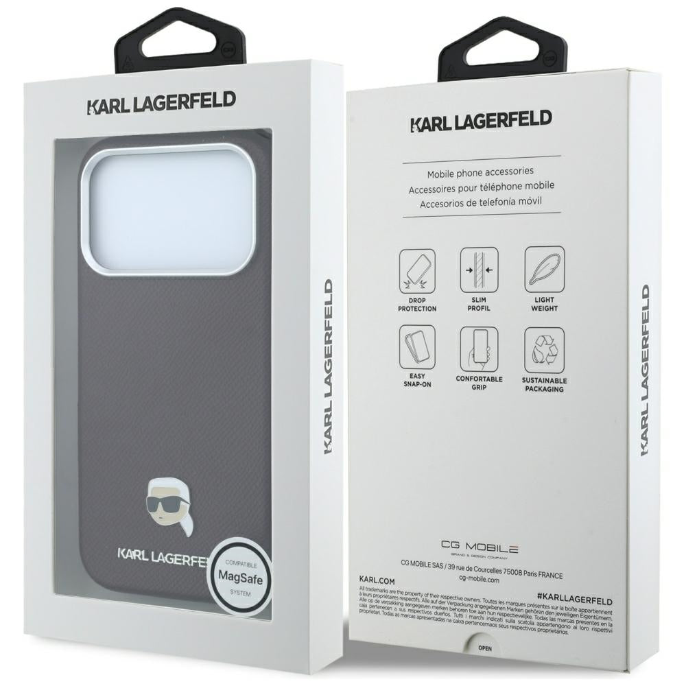 MagSafe maska za Apple iPhone 18 Pro Max / 17 Pro Max, Karl Lagerfeld, Grained Karl Head's Metal, Bordo