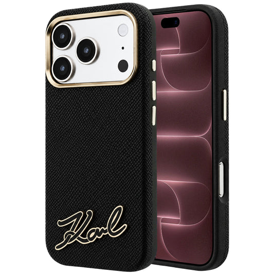 MagSafe maska za Apple iPhone 18 Pro Max / 17 Pro Max, Karl Lagerfeld, Grained Resin Sign Logo, crna