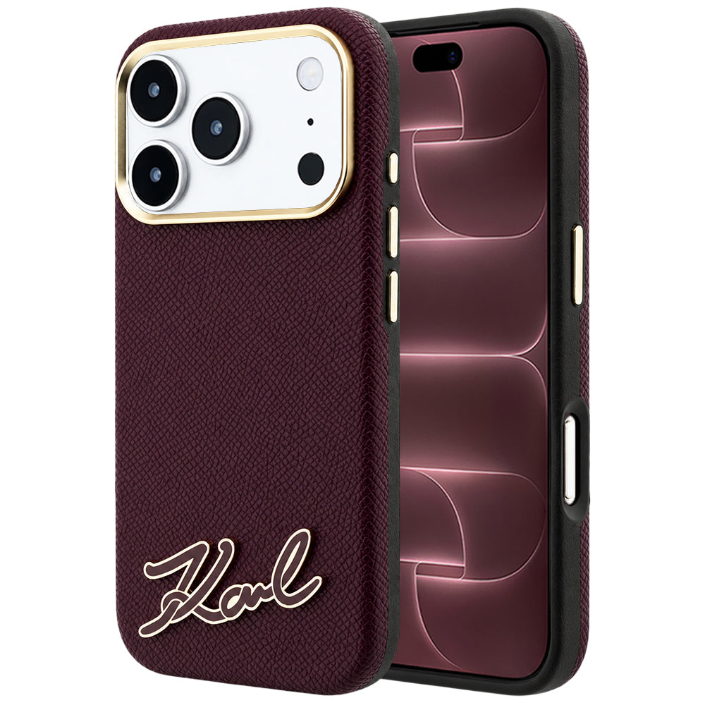 MagSafe futrola za Apple iPhone 18 Pro Max / 17 Pro Max, Karl Lagerfeld, Grained Resin Sign Logo, Bordo