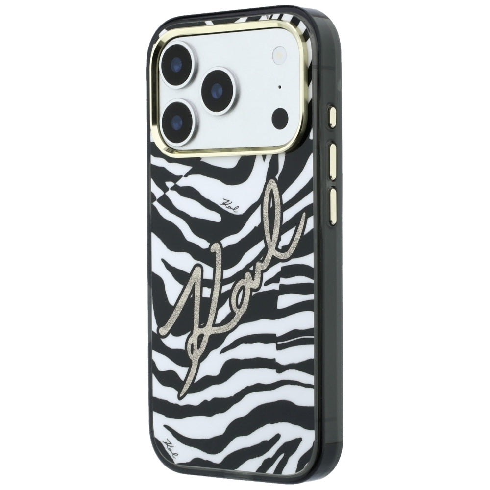 MagSafe maska za Apple iPhone 18 Pro Max / 17 Pro Max, Karl Lagerfeld, HC IML Signature Zebra Glitter Gold, Crna