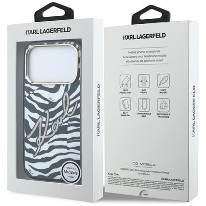 MagSafe maska za Apple iPhone 18 Pro Max / 17 Pro Max, Karl Lagerfeld, HC IML Signature Zebra Glitter Gold, Crna