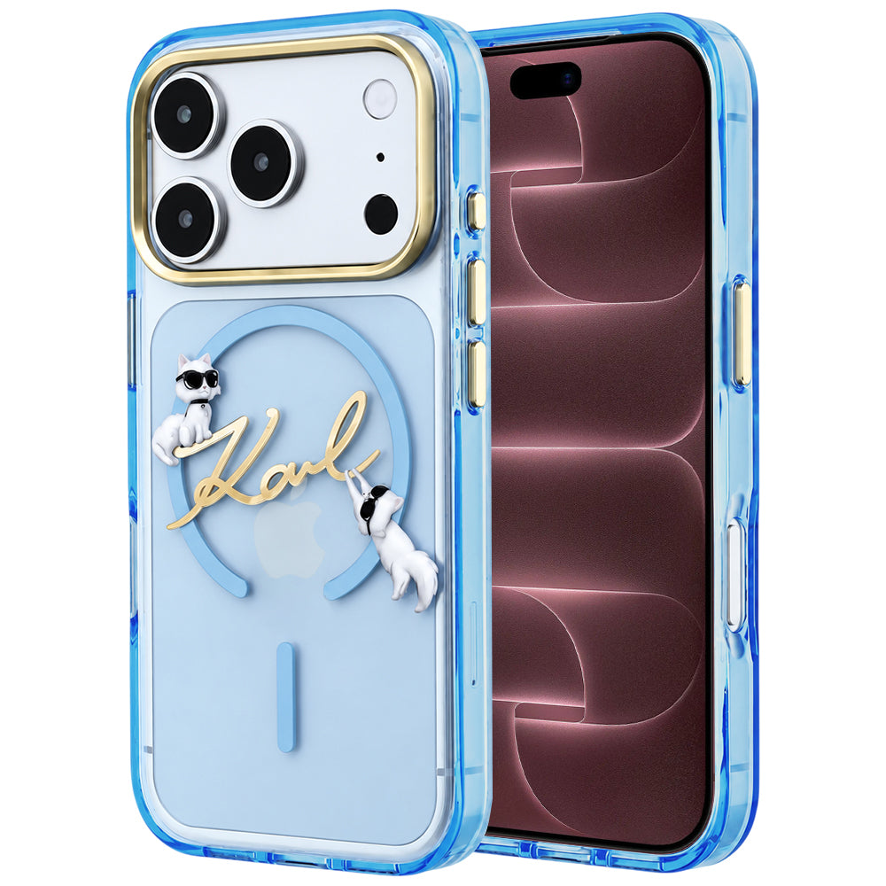 MagSafe maska za Apple iPhone 18 Pro Max / 17 Pro Max, Karl Lagerfeld, IML Choupette Karl Script Logo, plava