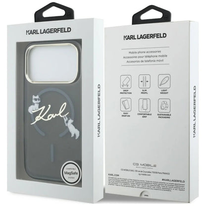 MagSafe maska za Apple iPhone 18 Pro Max / 17 Pro Max, Karl Lagerfeld, IML Choupette Karl Script Logo, Crna
