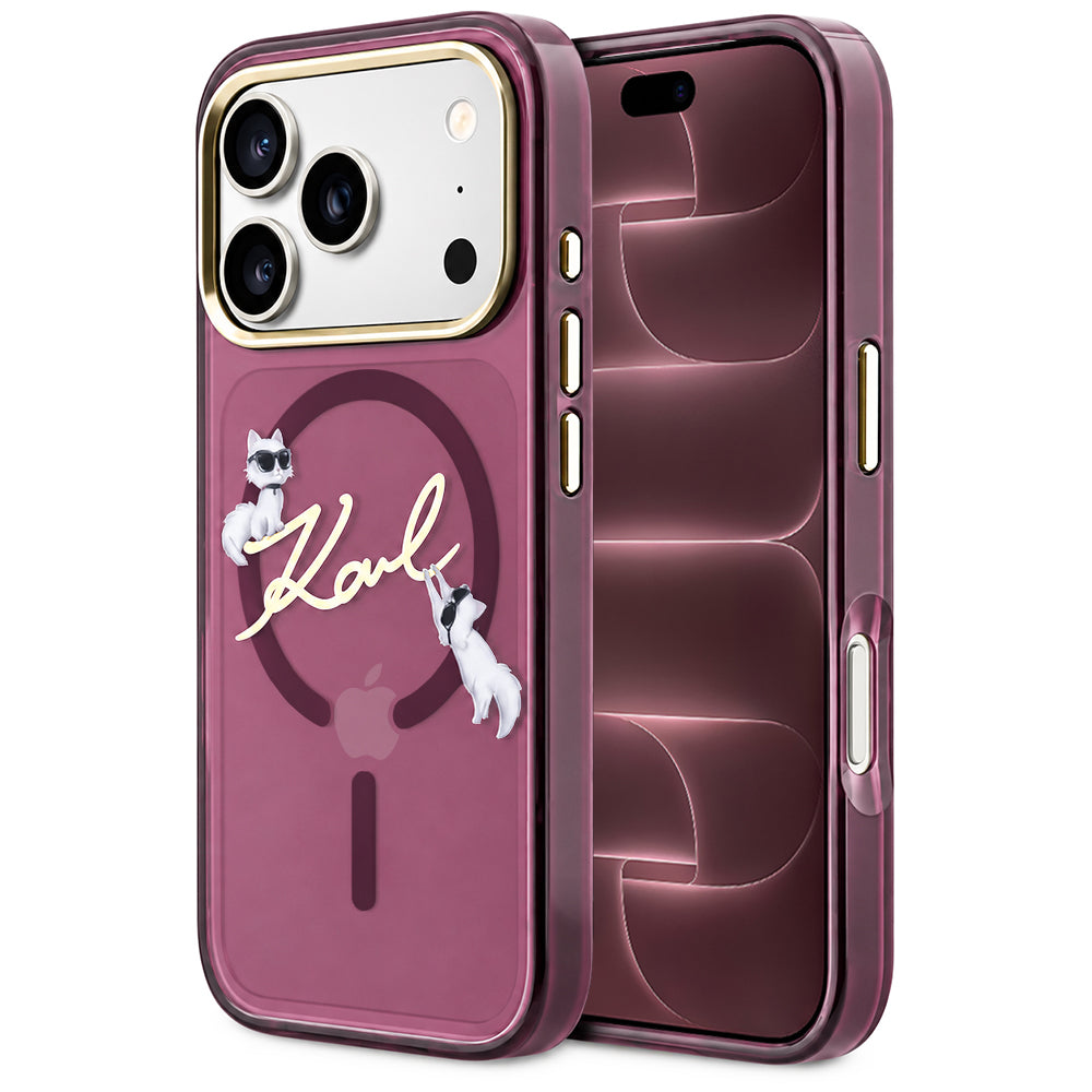 MagSafe futrola za Apple iPhone 18 Pro Max / 17 Pro Max, Karl Lagerfeld, IML Choupette Karl Script Logo, Bordo