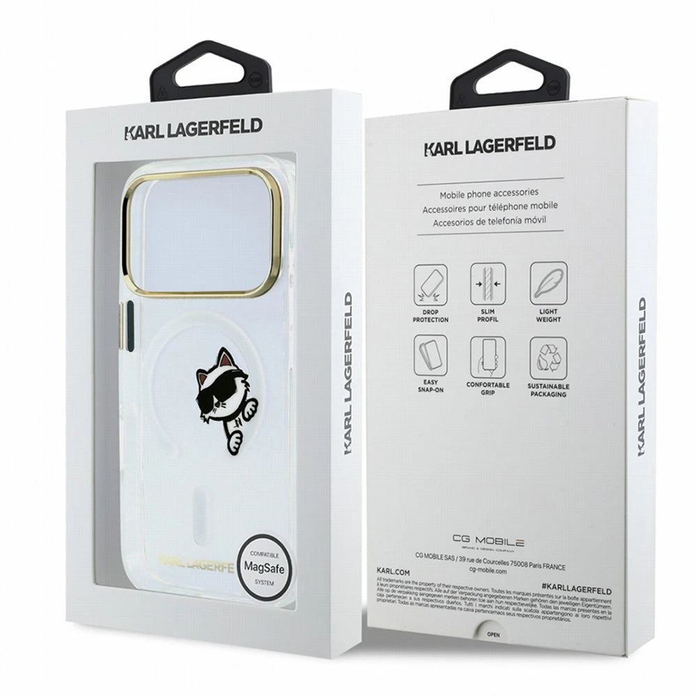 MagSafe maska za Apple iPhone 18 Pro Max / 17 Pro Max, Karl Lagerfeld, IML Peekaboo Print i Metal Frame, Prozirna