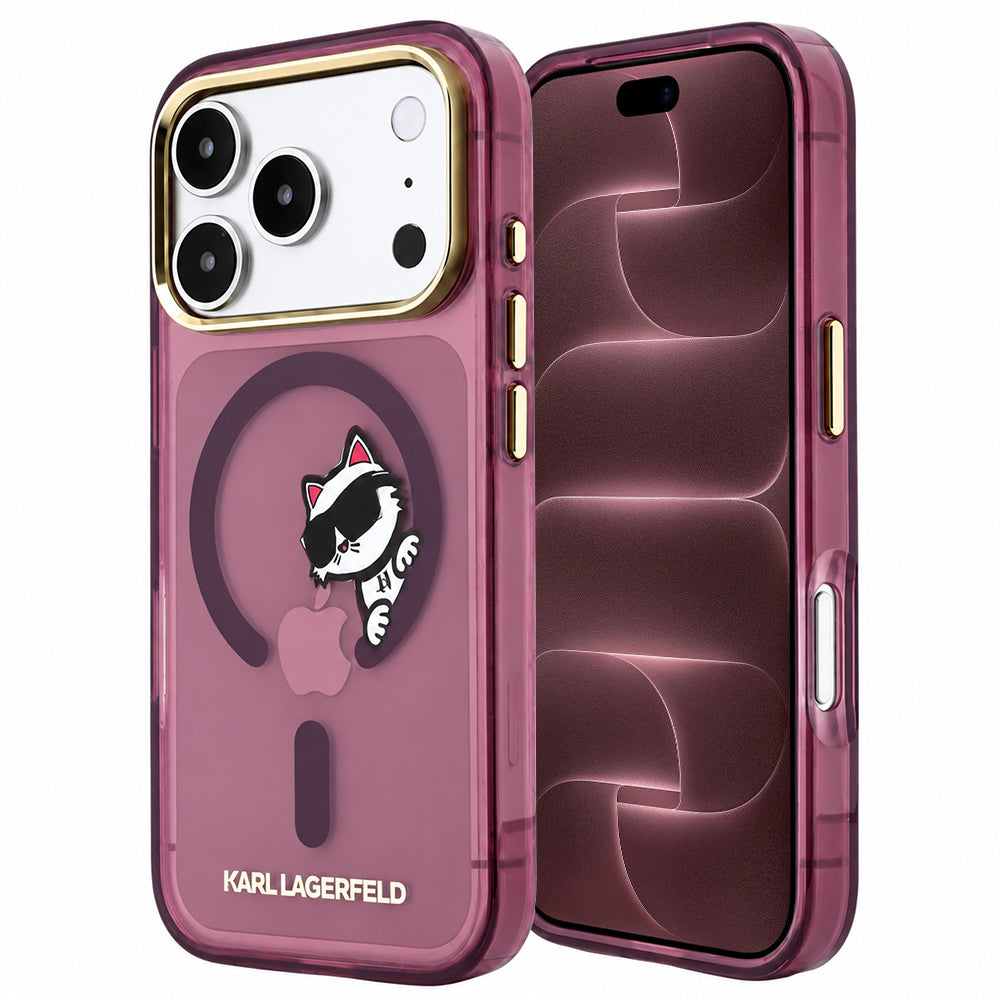 MagSafe maska za Apple iPhone 18 Pro Max / 17 Pro Max, Karl Lagerfeld, IML Peekaboo Print i Metal Frame, Bordo