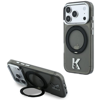 MagSafe maska za Apple iPhone 18 Pro Max / 17 Pro Max, Karl Lagerfeld, IML Ring Stand Kameo Metal, Crna