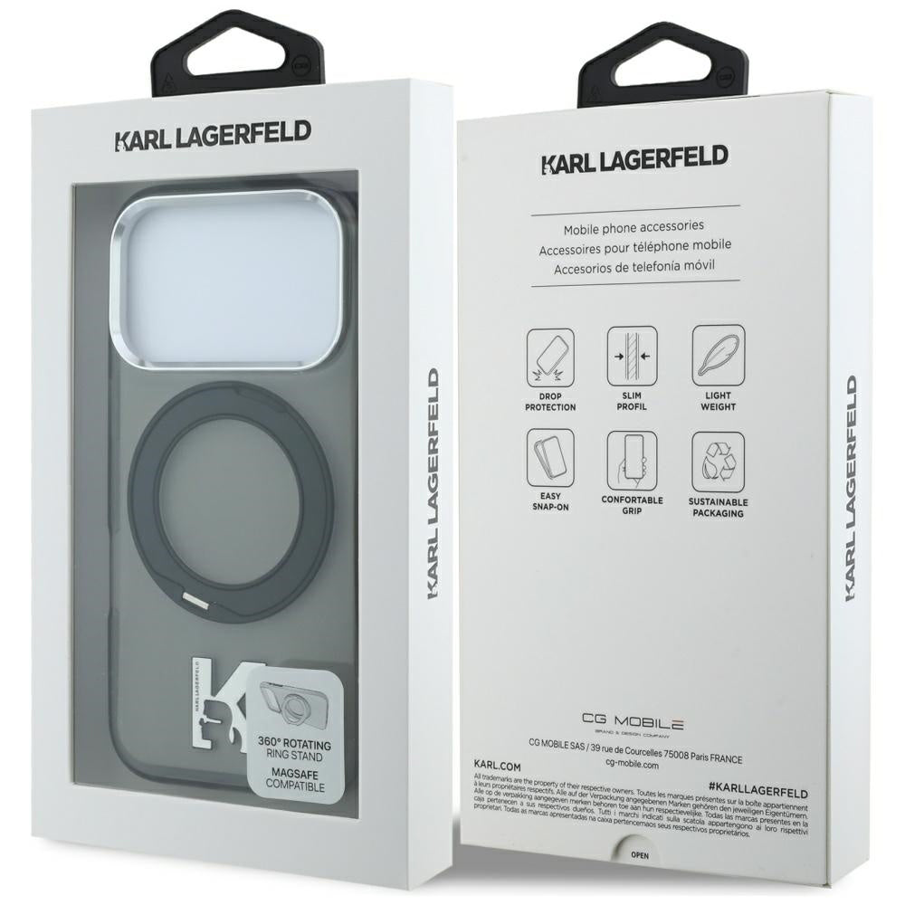 MagSafe maska za Apple iPhone 18 Pro Max / 17 Pro Max, Karl Lagerfeld, IML Ring Stand Kameo Metal, Crna