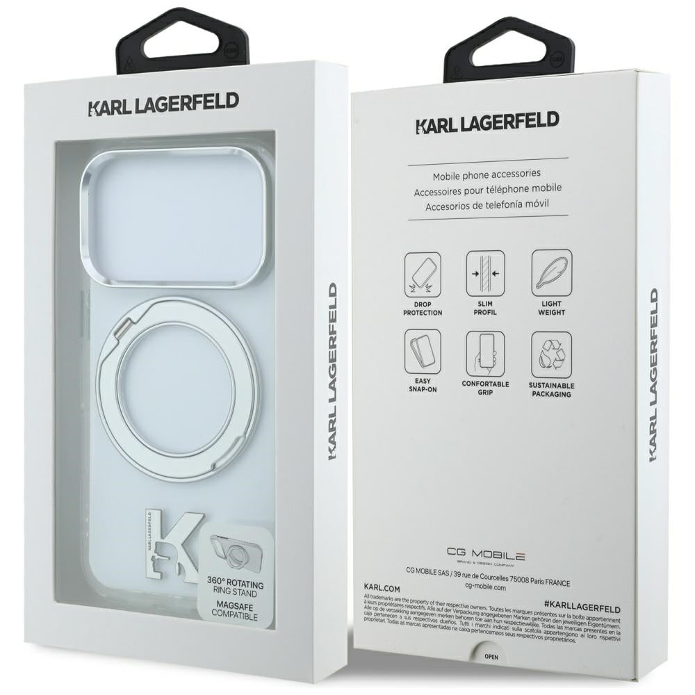 MagSafe futrola za Apple iPhone 18 Pro Max / 17 Pro Max, Karl Lagerfeld, IML Ring Stand Kameo Metal, Prozirna