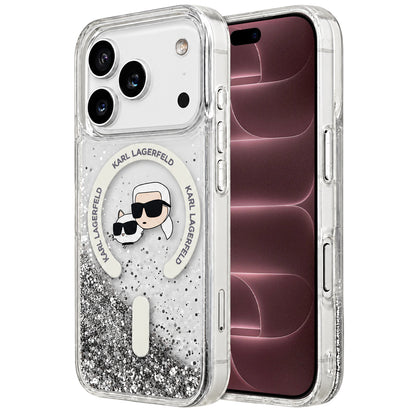 MagSafe maska za Apple iPhone 18 Pro Max / 17 Pro Max, Karl Lagerfeld, Liquid Glitter Karl & Choupette Head's, Prozirna