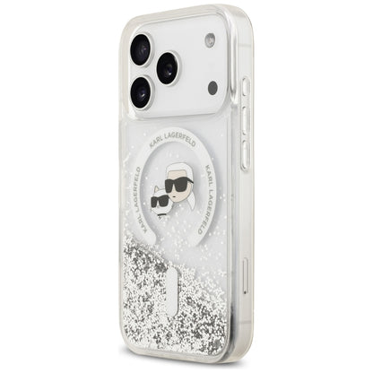 MagSafe maska za Apple iPhone 18 Pro Max / 17 Pro Max, Karl Lagerfeld, Liquid Glitter Karl & Choupette Head's, Prozirna