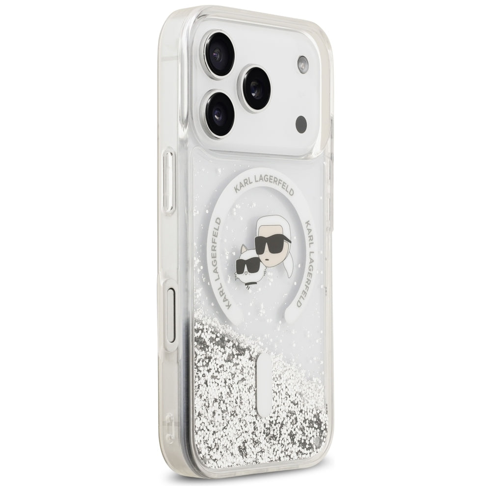 MagSafe maska za Apple iPhone 18 Pro Max / 17 Pro Max, Karl Lagerfeld, Liquid Glitter Karl & Choupette Head's, Prozirna