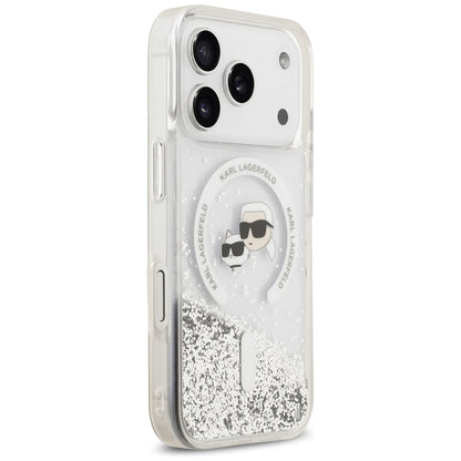 MagSafe maska za Apple iPhone 18 Pro Max / 17 Pro Max, Karl Lagerfeld, Liquid Glitter Karl & Choupette Head's, Prozirna