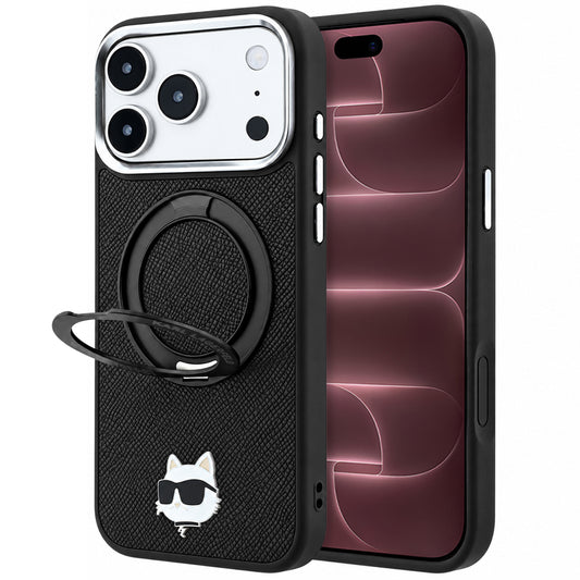 MagSafe maska za Apple iPhone 18 Pro Max / 17 Pro Max, Karl Lagerfeld, Ring Stand 360 Choupette Pin, crna