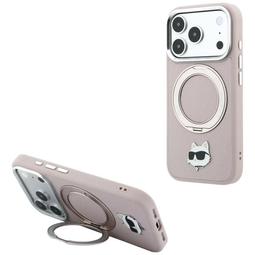 MagSafe maska za Apple iPhone 18 Pro Max / 17 Pro Max, Karl Lagerfeld, Ring Stand 360 Choupette Pin, ružičasta