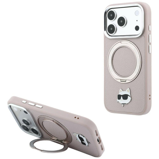 MagSafe maska za Apple iPhone 18 Pro Max / 17 Pro Max, Karl Lagerfeld, Ring Stand 360 Choupette Pin, ružičasta