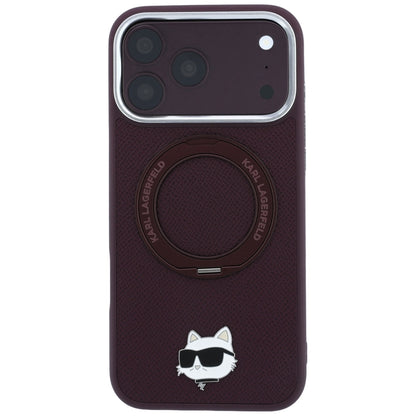 MagSafe futrola za Apple iPhone 18 Pro Max / 17 Pro Max, Karl Lagerfeld, Saffiano Ring Stand 360 Choupette Pin, Bordo