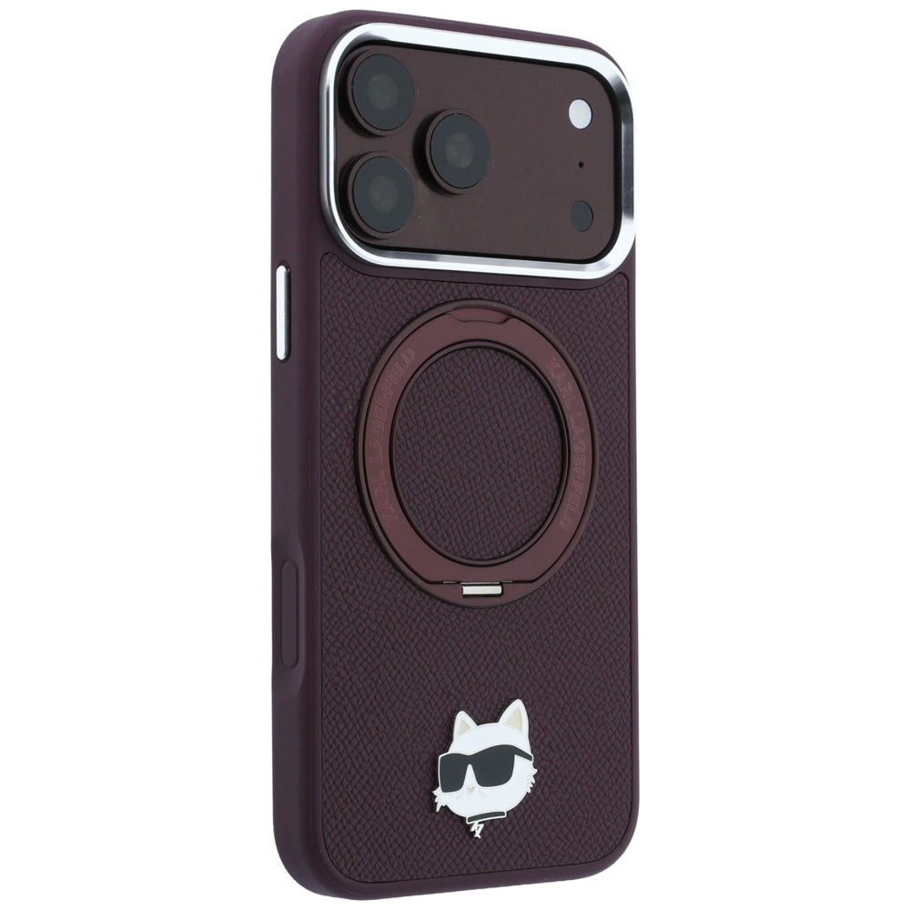 MagSafe futrola za Apple iPhone 18 Pro Max / 17 Pro Max, Karl Lagerfeld, Saffiano Ring Stand 360 Choupette Pin, Bordo