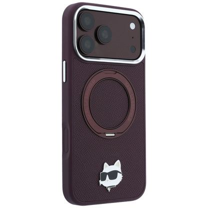MagSafe futrola za Apple iPhone 18 Pro Max / 17 Pro Max, Karl Lagerfeld, Saffiano Ring Stand 360 Choupette Pin, Bordo
