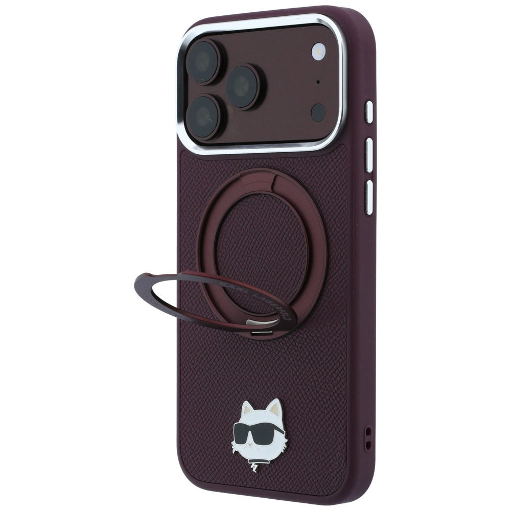 MagSafe futrola za Apple iPhone 18 Pro Max / 17 Pro Max, Karl Lagerfeld, Saffiano Ring Stand 360 Choupette Pin, Bordo