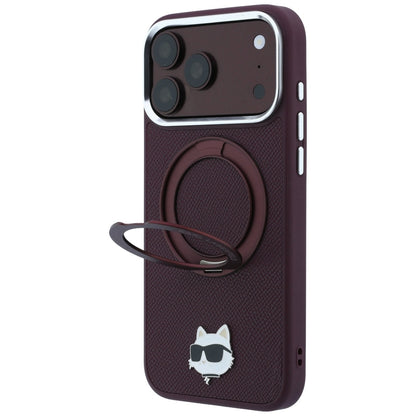MagSafe futrola za Apple iPhone 18 Pro Max / 17 Pro Max, Karl Lagerfeld, Saffiano Ring Stand 360 Choupette Pin, Bordo