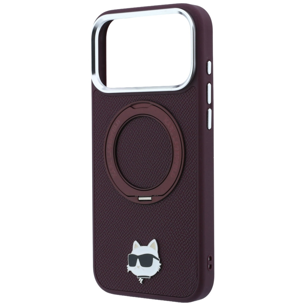 MagSafe futrola za Apple iPhone 18 Pro Max / 17 Pro Max, Karl Lagerfeld, Saffiano Ring Stand 360 Choupette Pin, Bordo