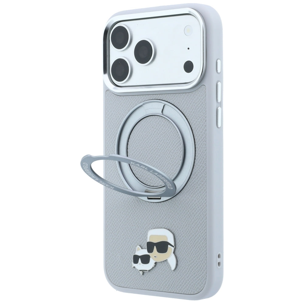 MagSafe maska za Apple iPhone 18 Pro Max / 17 Pro Max, Karl Lagerfeld, Ring Stand 360 Karl & Choupette Pin, siva