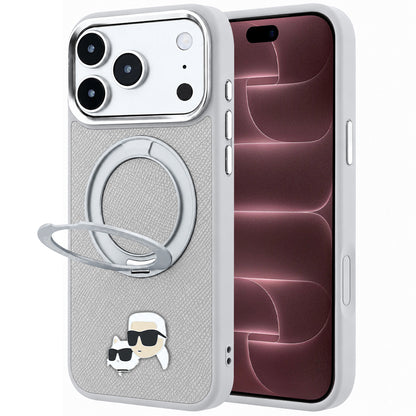 MagSafe maska za Apple iPhone 18 Pro Max / 17 Pro Max, Karl Lagerfeld, Ring Stand 360 Karl & Choupette Pin, siva