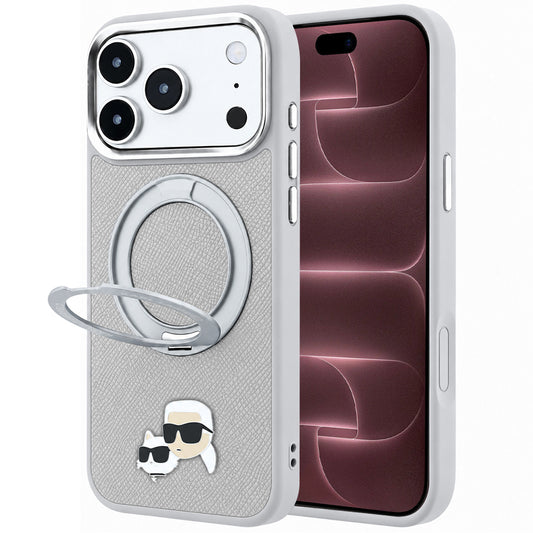MagSafe maska za Apple iPhone 18 Pro Max / 17 Pro Max, Karl Lagerfeld, Ring Stand 360 Karl & Choupette Pin, siva