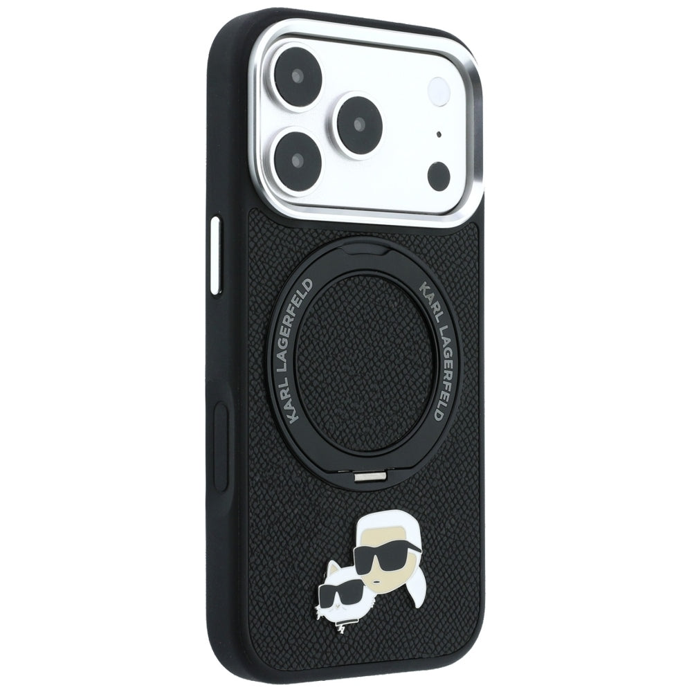 MagSafe futrola za Apple iPhone 18 Pro Max / 17 Pro Max, Karl Lagerfeld, Ring Stand 360 Karl & Choupette Pin, Crna