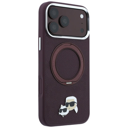 MagSafe maska za Apple iPhone 18 Pro Max / 17 Pro Max, Karl Lagerfeld, Ring Stand 360 Karl & Choupette Pin, boje višnje