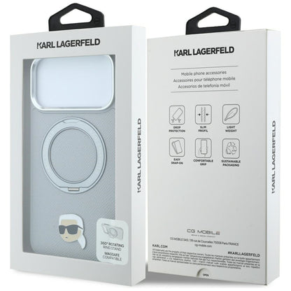 MagSafe maska za Apple iPhone 18 Pro Max / 17 Pro Max, Karl Lagerfeld, Ring Stand 360 Karl Pin, siva
