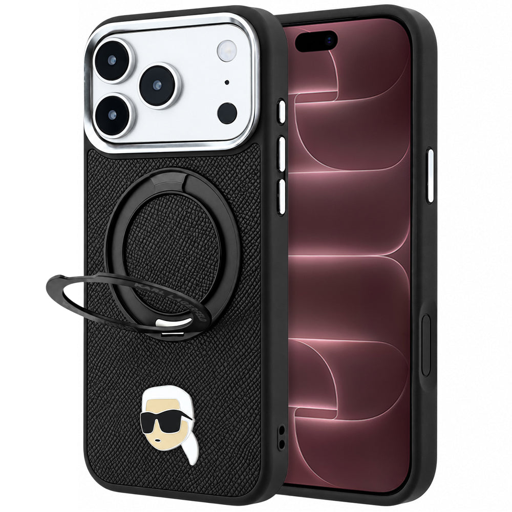 MagSafe maskica za Apple iPhone 18 Pro Max / 17 Pro Max, Karl Lagerfeld, Ring Stand 360 Karl Pin, crna