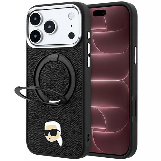 MagSafe maskica za Apple iPhone 18 Pro Max / 17 Pro Max, Karl Lagerfeld, Ring Stand 360 Karl Pin, crna