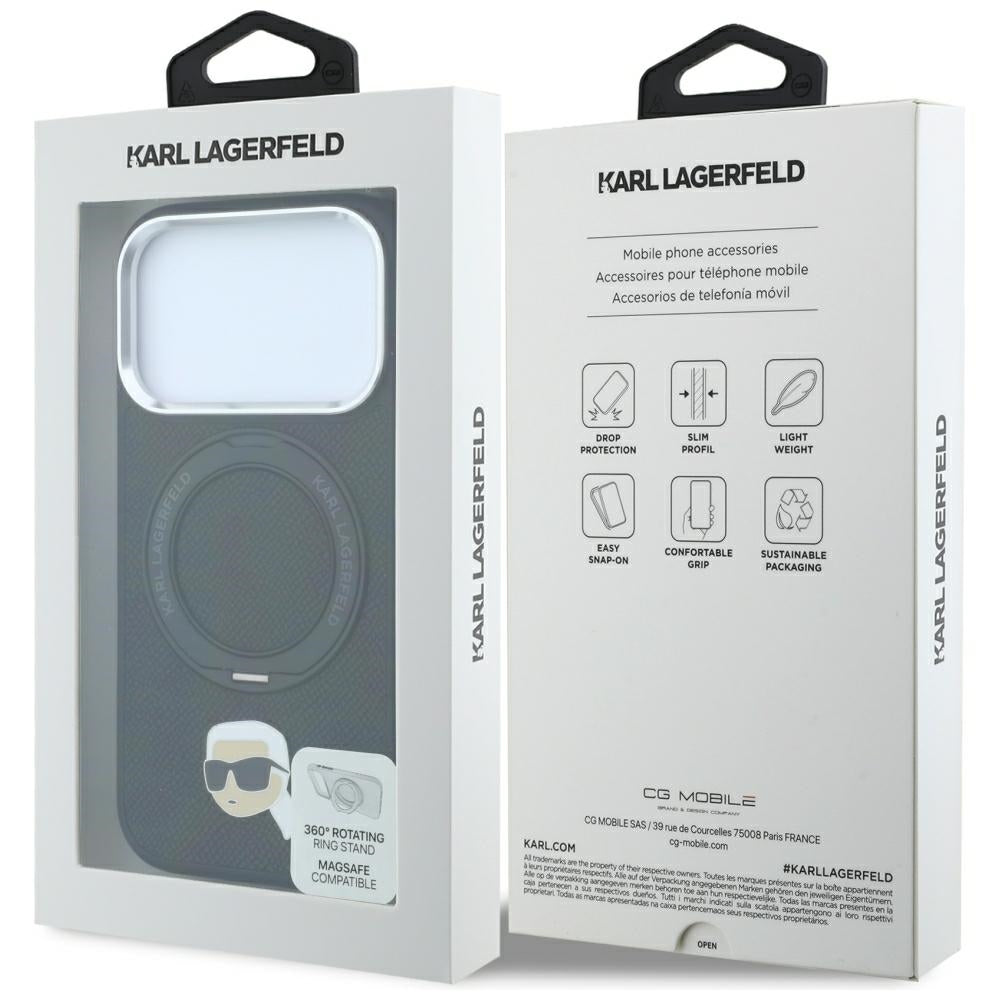 MagSafe maskica za Apple iPhone 18 Pro Max / 17 Pro Max, Karl Lagerfeld, Ring Stand 360 Karl Pin, crna