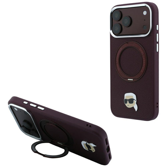 MagSafe futrola za Apple iPhone 18 Pro Max / 17 Pro Max, Karl Lagerfeld, Ring Stand 360 Karl Pin, Bordo