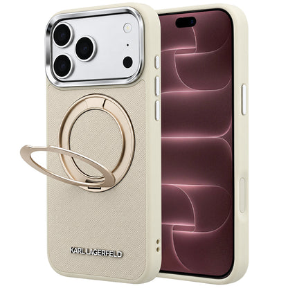 MagSafe maska za Apple iPhone 18 Pro Max / 17 Pro Max, Karl Lagerfeld, Ring Stand 360 Saffiano, bež boje