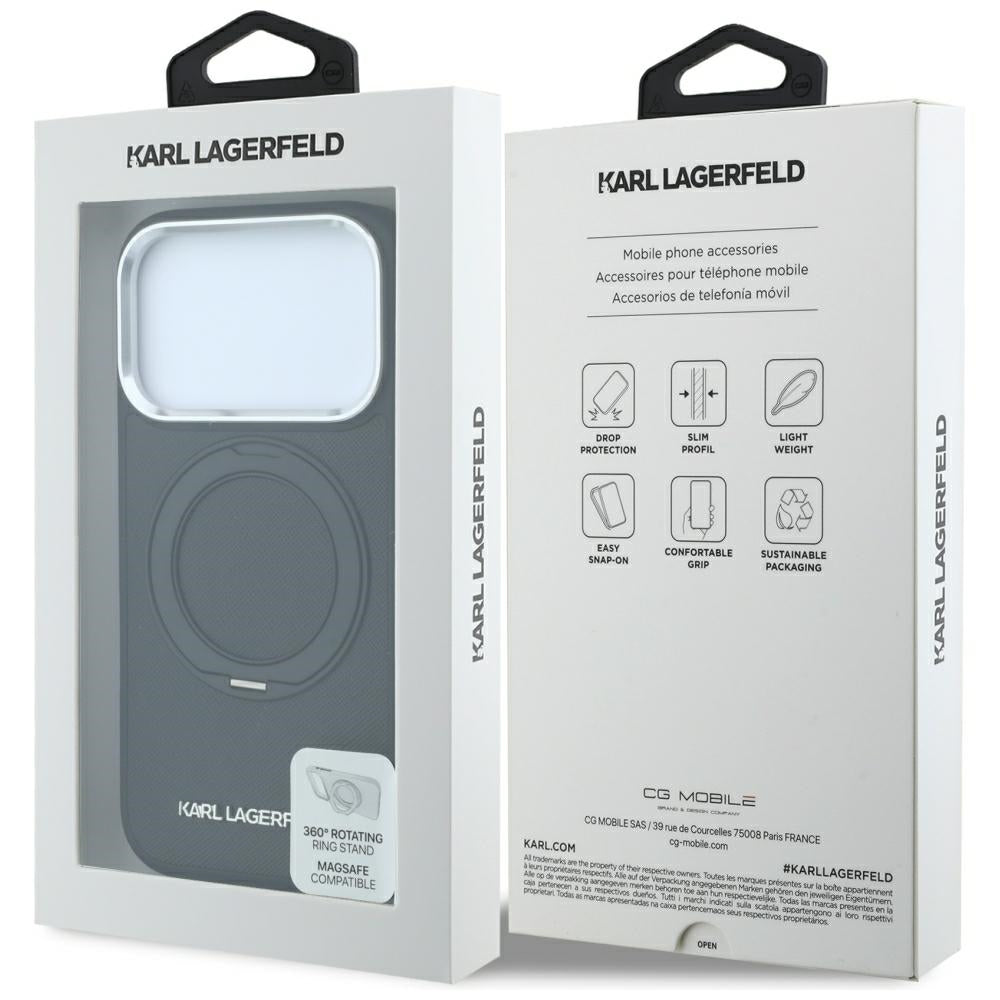 MagSafe futrola za Apple iPhone 18 Pro Max / 17 Pro Max, Karl Lagerfeld, Ring Stand 360 Saffiano, Crna