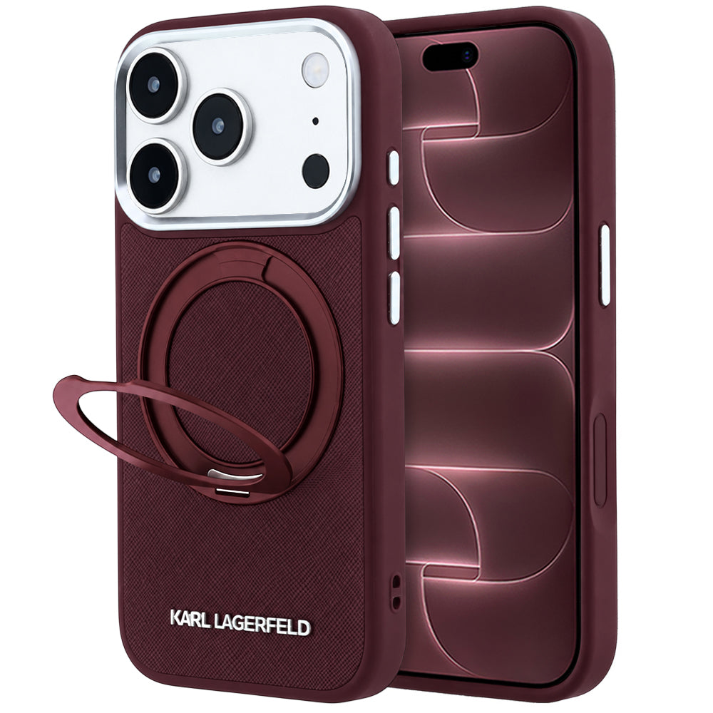 MagSafe futrola za Apple iPhone 18 Pro Max / 17 Pro Max, Karl Lagerfeld, Ring Stand 360 Saffiano, Bordo